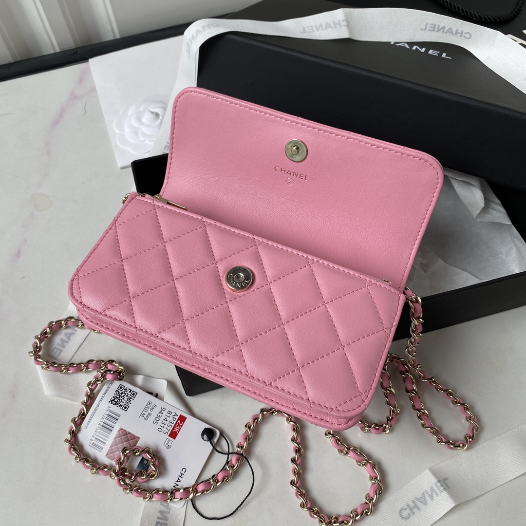 Lambskin Wallet On Chain Shoulder Bag AP3575 Pink Purple